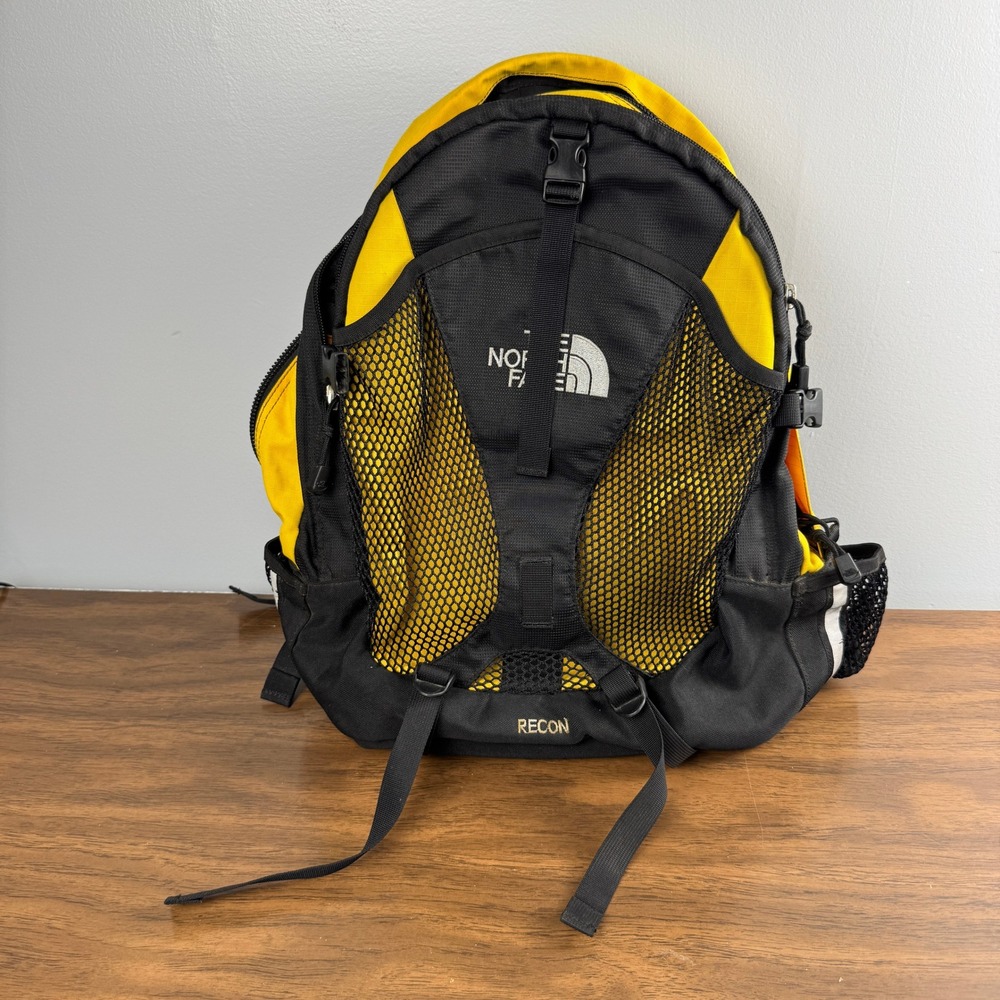 The North Face Recon Backpack Yellow Black Ripstop Laptop Bag Hiking Utilitarian